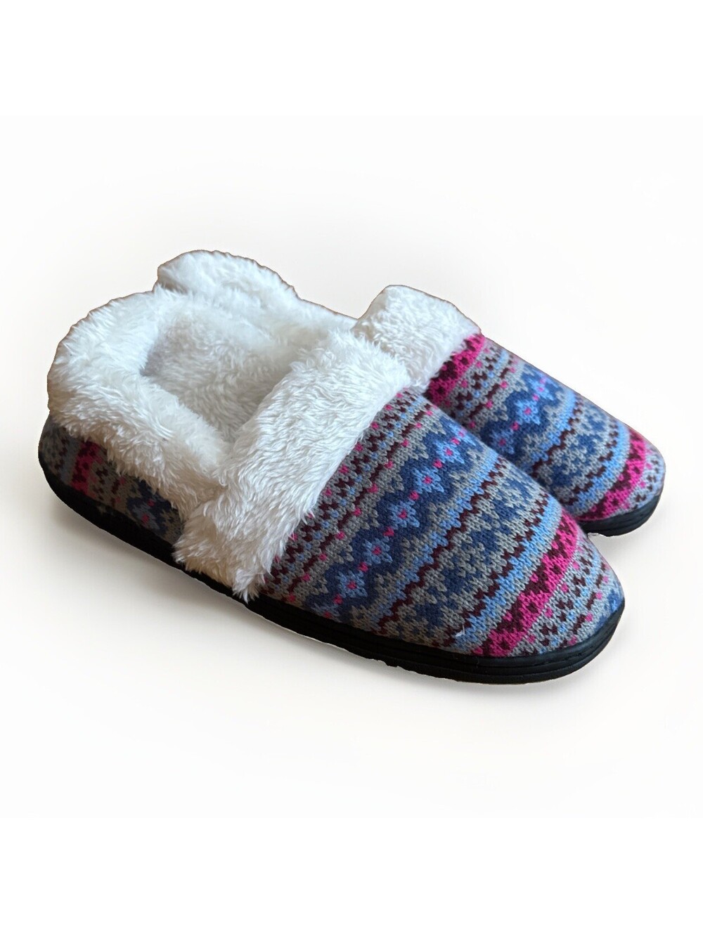 New Fair Isle Print Ladies House Shoes Slippers Comfy & Soft Large 9 10
